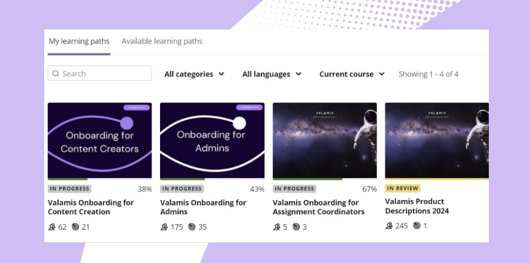 Example of the onboarding learning path at Valamis 